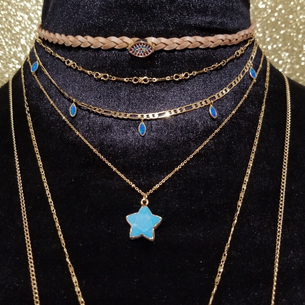 Turquoise and sapphire gold plated star necklace - Picture 7 of 7